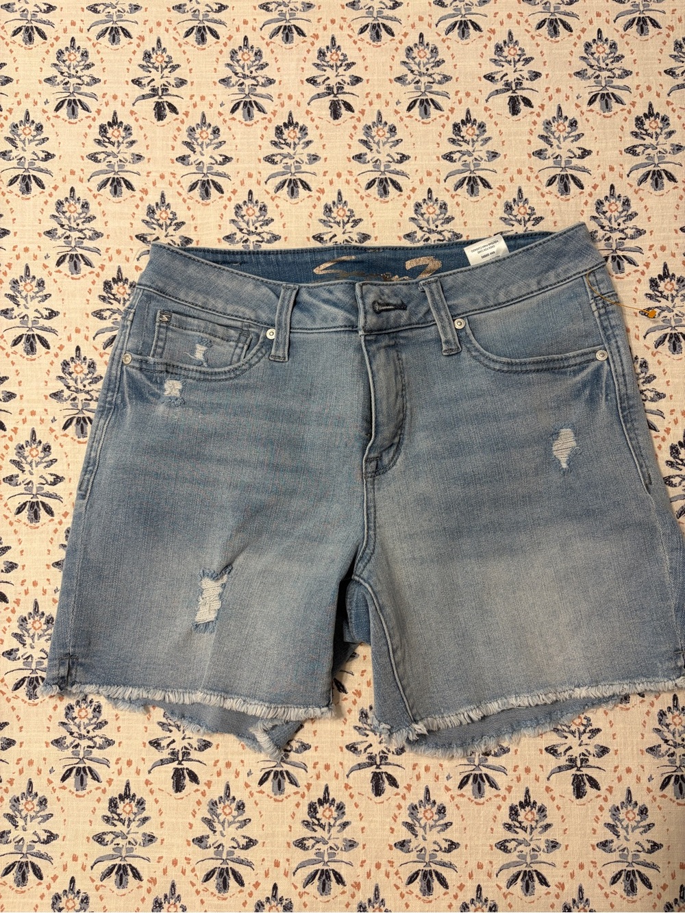 Seven7 Light Blue Distressed Denim Shorts